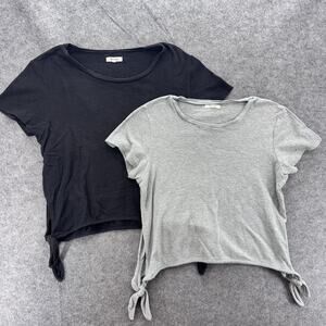 Madewell Womens Modern Side-Tie Top Size Large (Lot of 2) Gray Black 100% Cotton